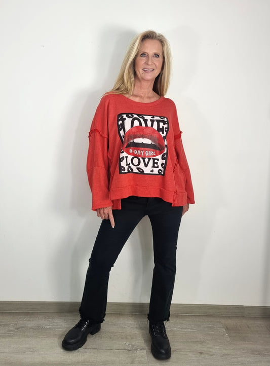 Oversize Sweatshirt "Love" Rot