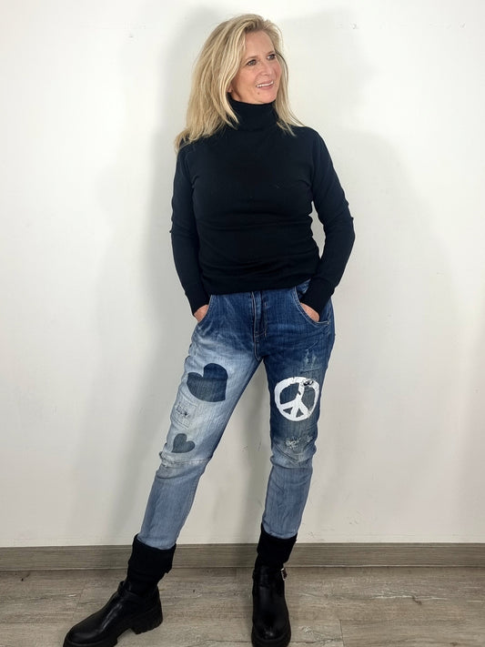 Jeans mit Herz & Peace Symbol