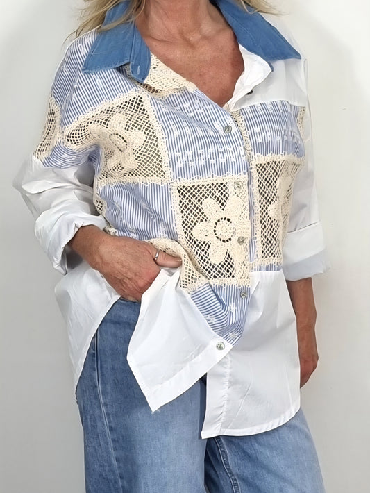 Bluse „Boho Patchwork“ – Lässig, feminin & einzigartig