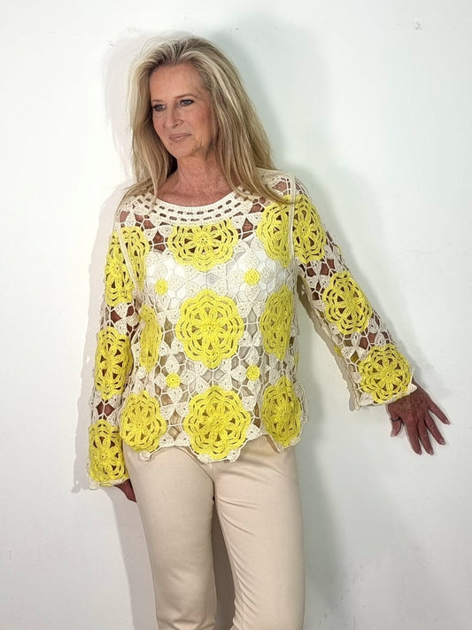 Elegantes Spitzen-Oberteil in Gelb & Beige