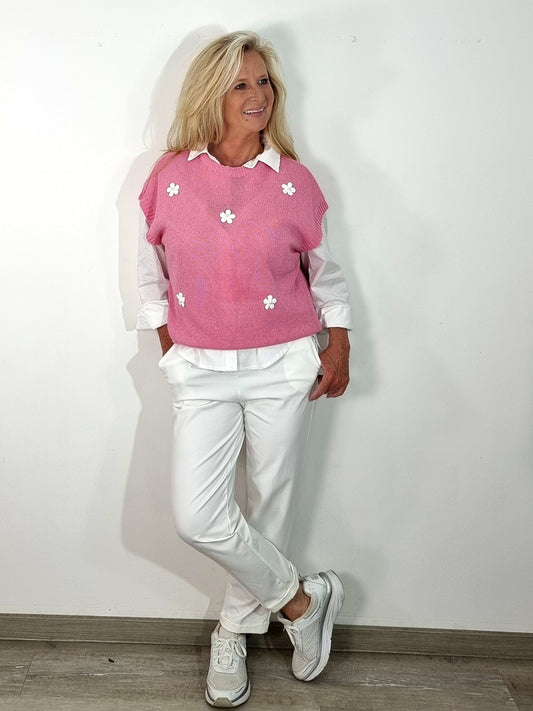 Leichter Pullunder in Rosa mit Blüten-Details