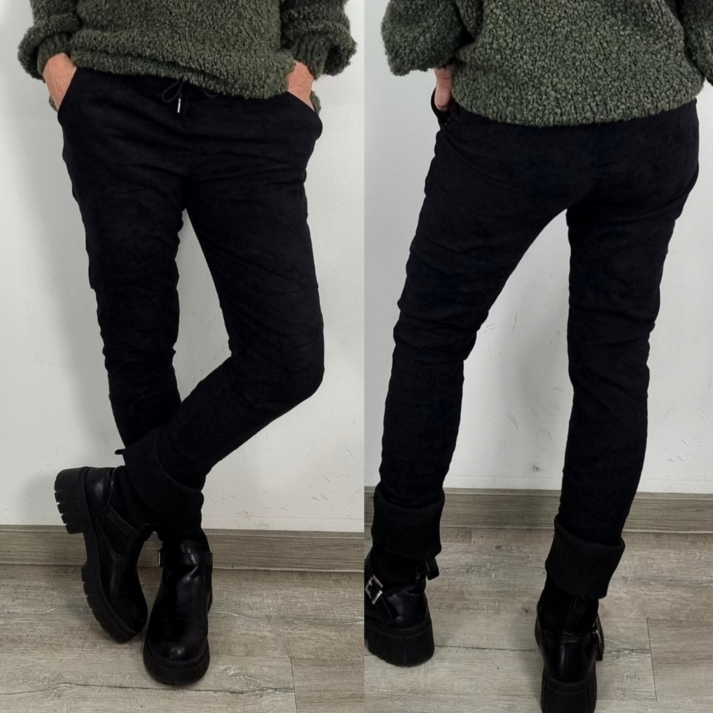 Hose in Wildleder-Optik Schwarz