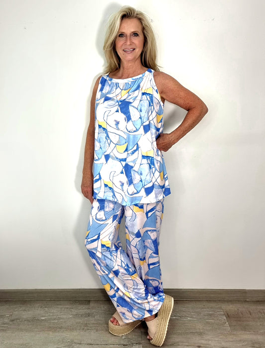 Weich fallende Hose, mit Retro Muster