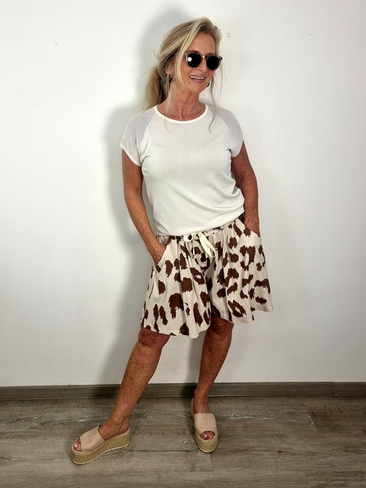 Leinen-Shorts mit Animal-Print