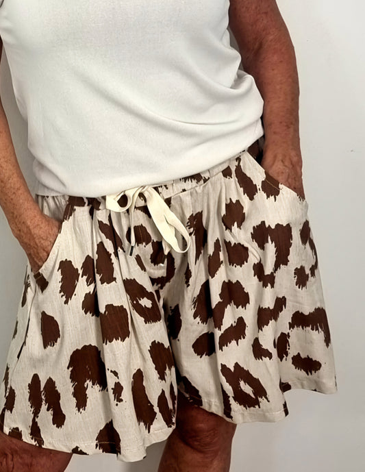 Leinen-Shorts mit Animal-Print