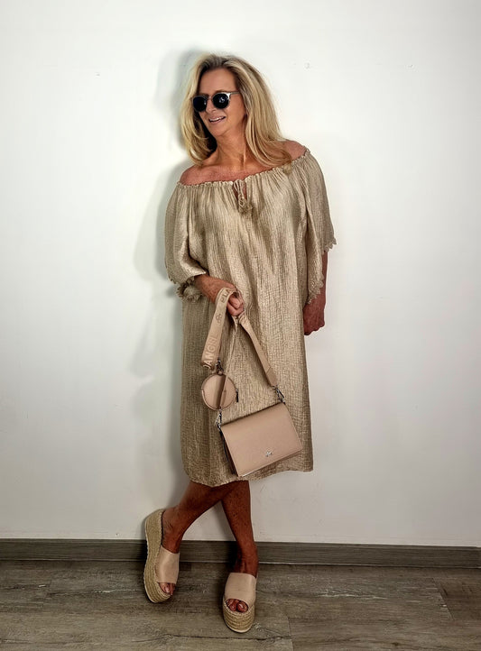 Oversize / Plussize /  Off - Shoulder Kleid Beige