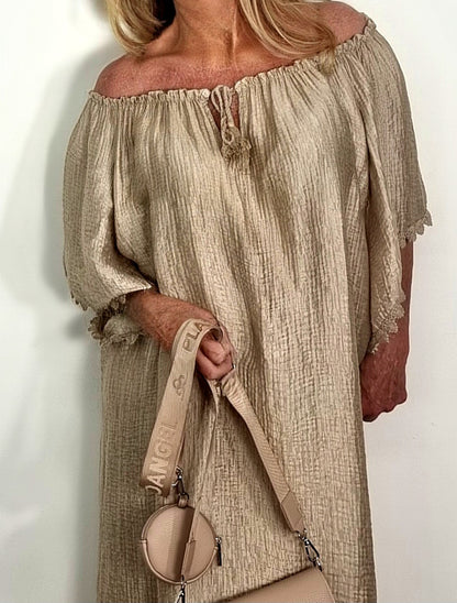 Oversize / Plussize /  Off - Shoulder Kleid Beige