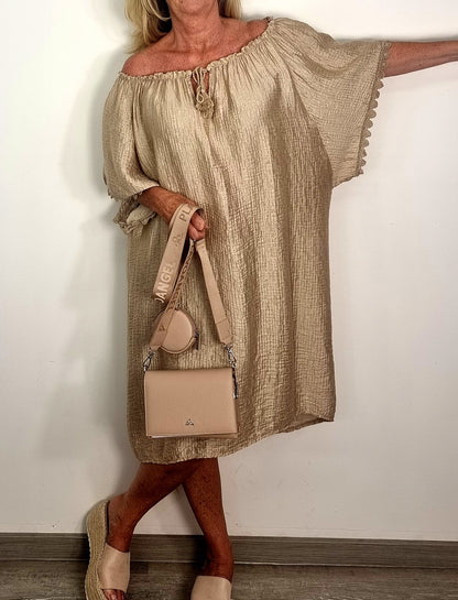 Oversize / Plussize /  Off - Shoulder Kleid Beige