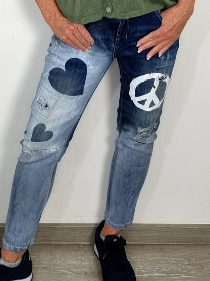 Jeans mit Herz & Peace Symbol
