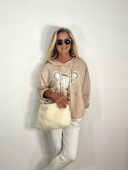 Oversize Hoodie „Bon Voyage“ – Beige