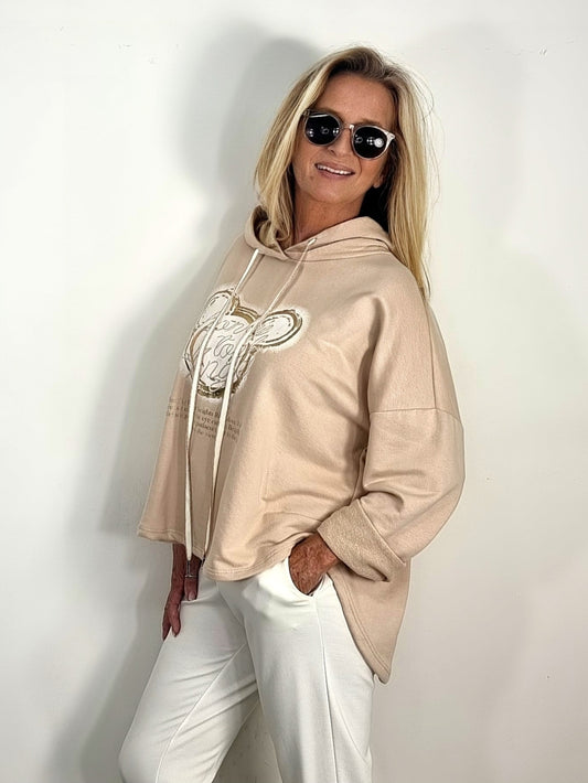 Oversize Hoodie „Bon Voyage“ – Beige