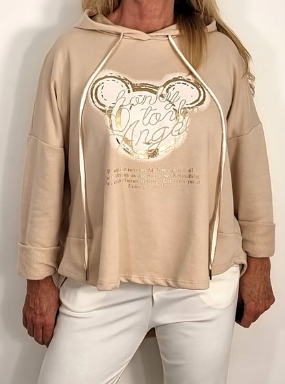 Oversize Hoodie „Bon Voyage“ – Beige