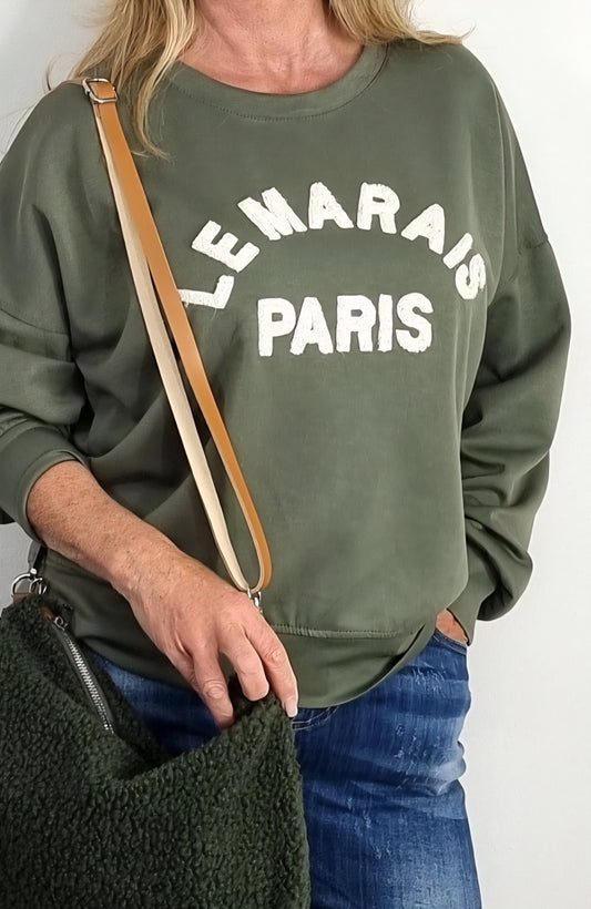 SWEATSHIRT " LE MARAIS PARIS -OLIVGRÜN