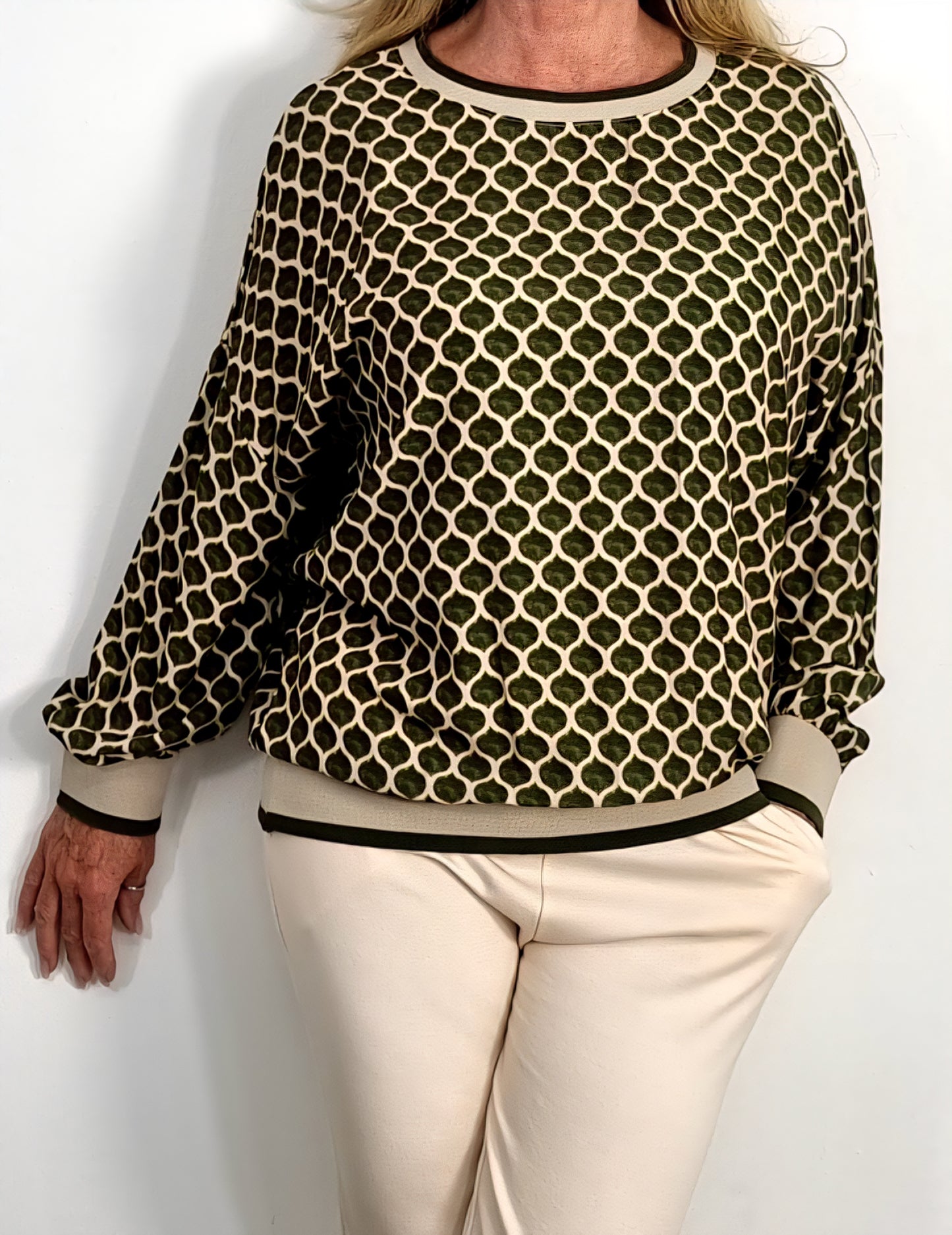 Gemusterter Shirt in Olive-Beige