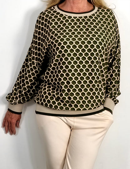 Gemusterter Shirt in Olive-Beige