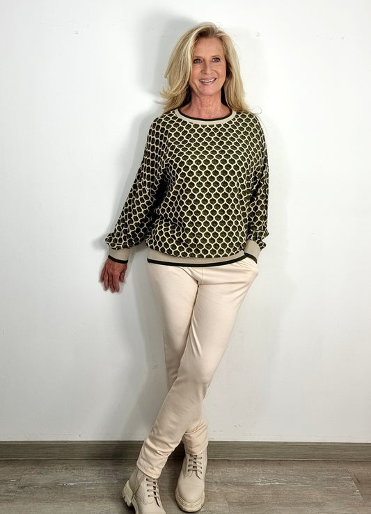 Gemusterter Shirt in Olive-Beige