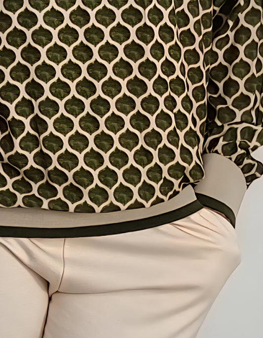 Gemusterter Shirt in Olive-Beige