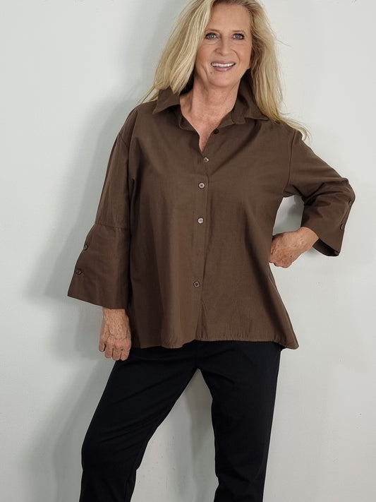 Locker geschnittene Bluse in Schokobraun