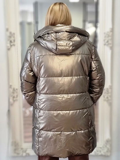 Metallic Steppjacke mit Kapuze