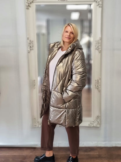 Metallic Steppjacke mit Kapuze