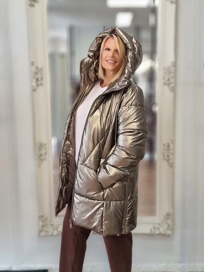 Metallic Steppjacke mit Kapuze