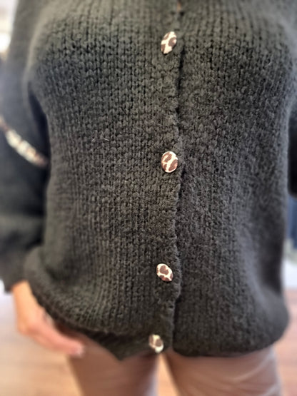 🖤 Kuschelige Strickjacke mit Leo-Knöpfen in 3 Farben