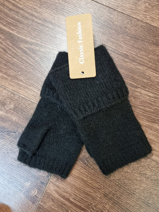 Kuschelige Strick-Handstulpen Schwarz