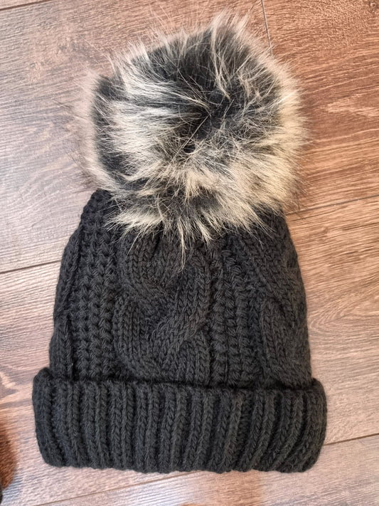 Kuschelige Strickmütze mit Kunstfell-Bommel 4 Farben