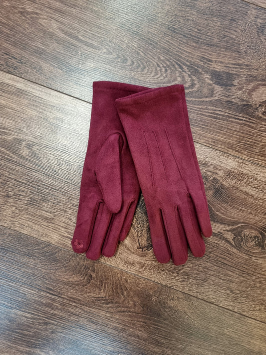 Damenhandschuhe in Wildlederoptik Bordeaux