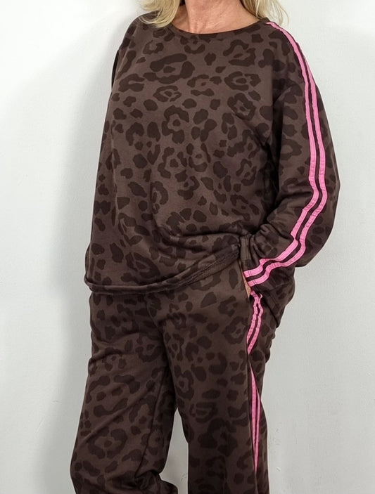 🐆 Sweatshirt mit Leo-Muster & pinken Streifen