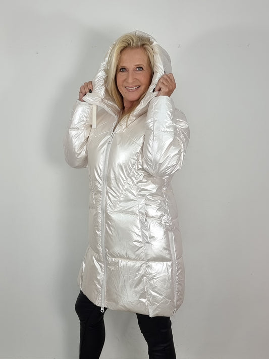 Metallic Steppjacke mit Kapuze
