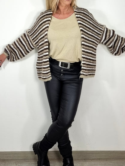 Gestreifte Strickweste – Kuschelig Beig/Braun