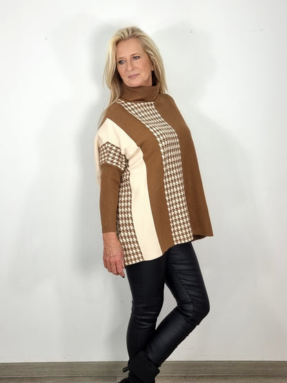Oversize Pullover in Camel mit Muster-Mix