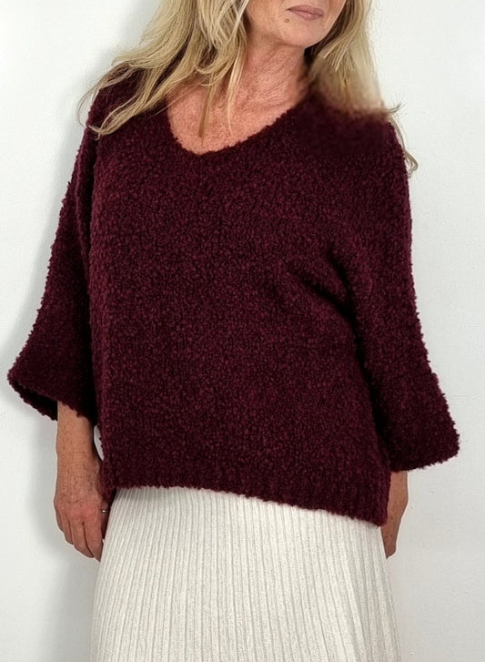 Kuscheliger Bouclé-Pullover in Bordeaux