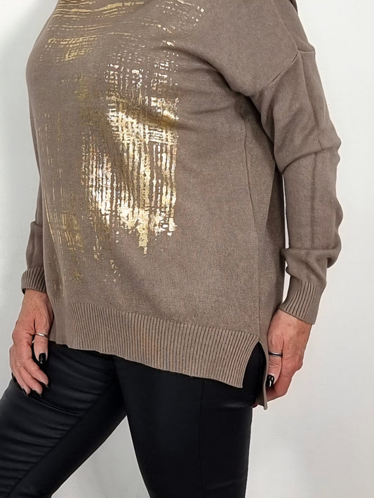 Rollkragenpullover mit Goldprint