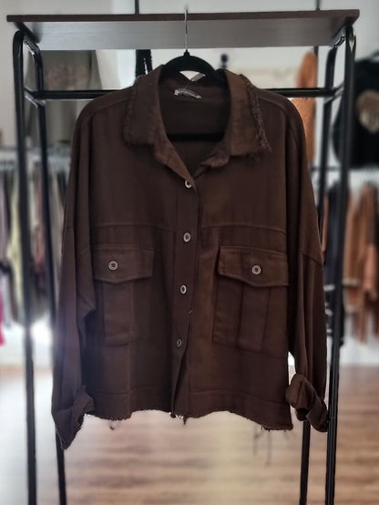 Oversize Hemdjacke – Schoko Braun