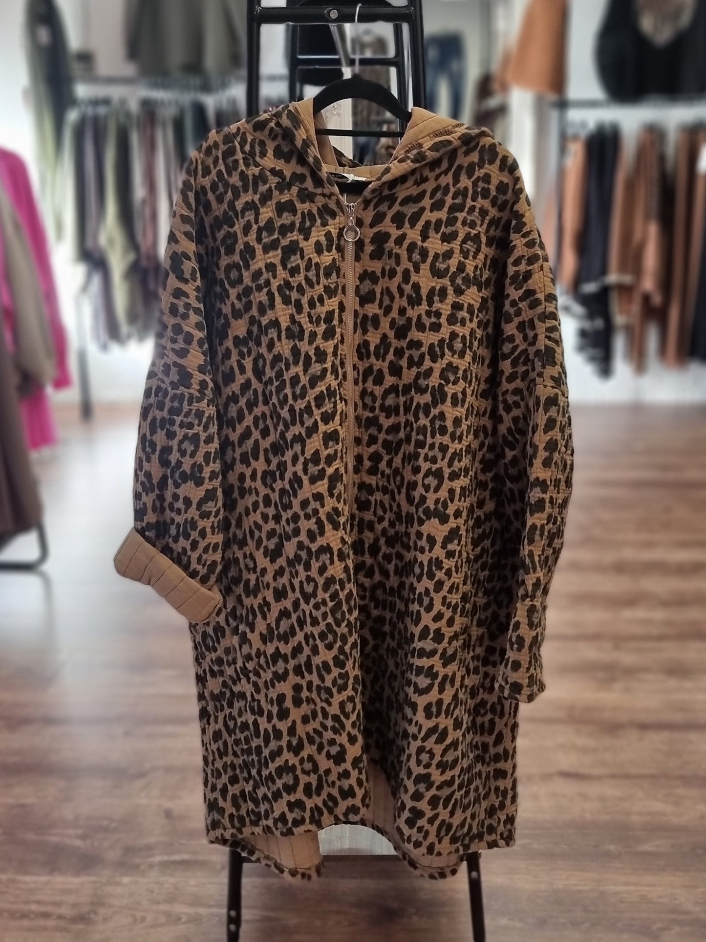Leopardenprint Oversize Jacke mit Kapuze