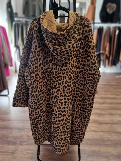 Leopardenprint Oversize Jacke mit Kapuze