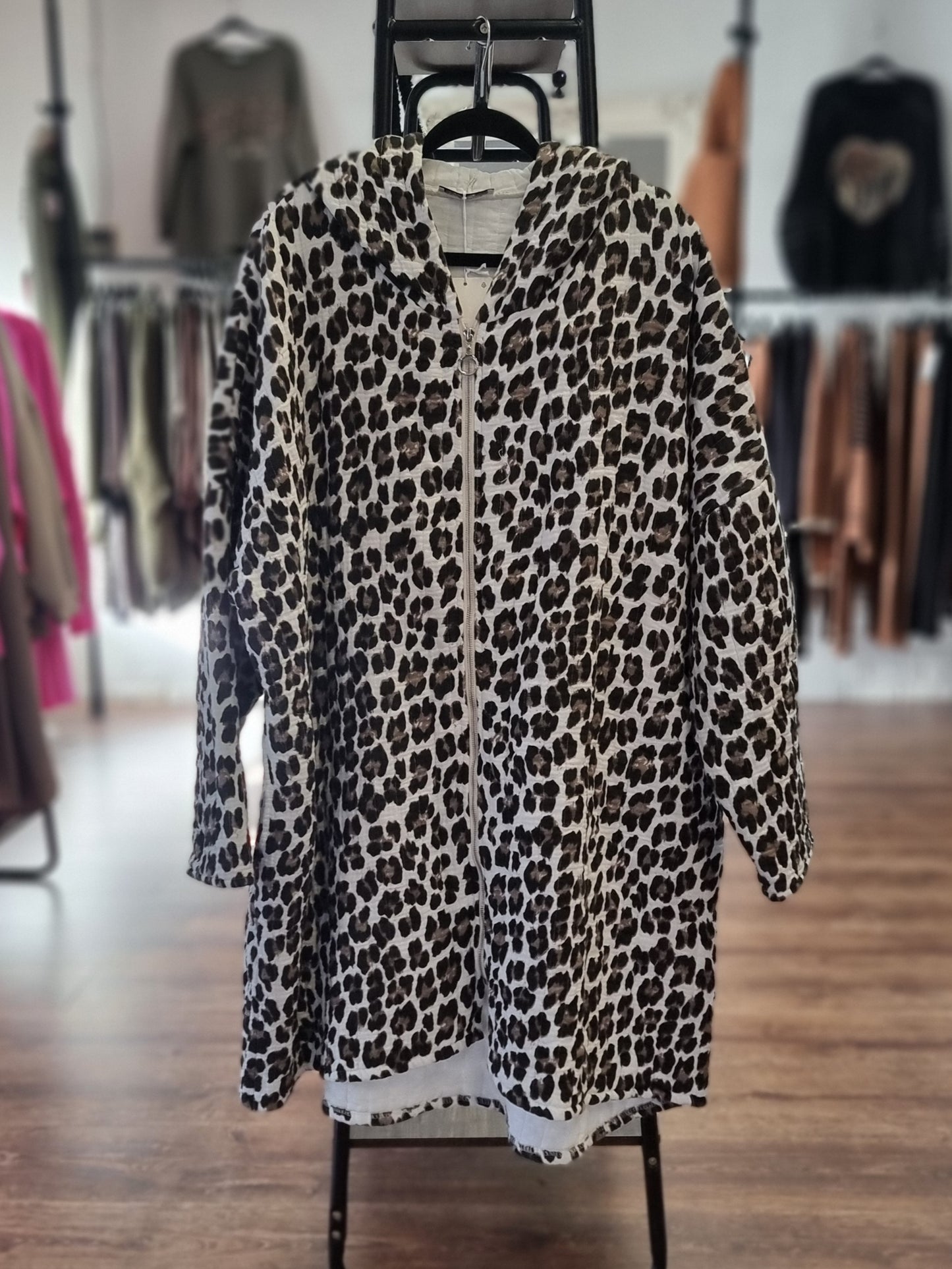 Leopardenprint Oversize Jacke mit Kapuze