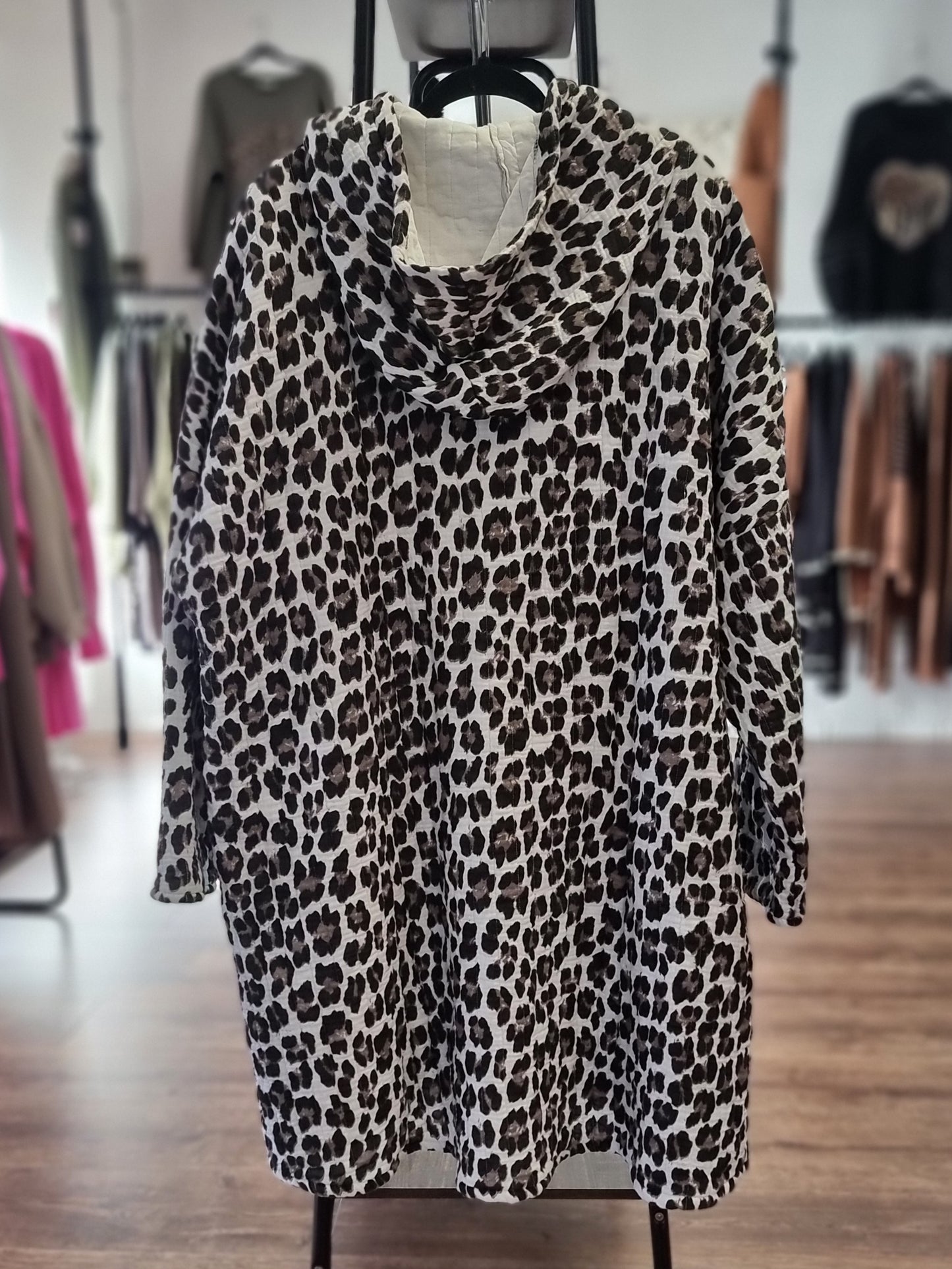 Leopardenprint Oversize Jacke mit Kapuze