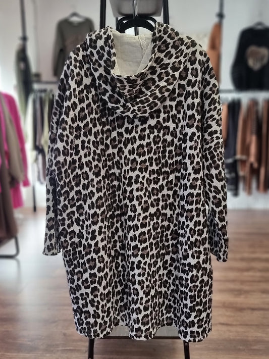 Leopardenprint Oversize Jacke mit Kapuze