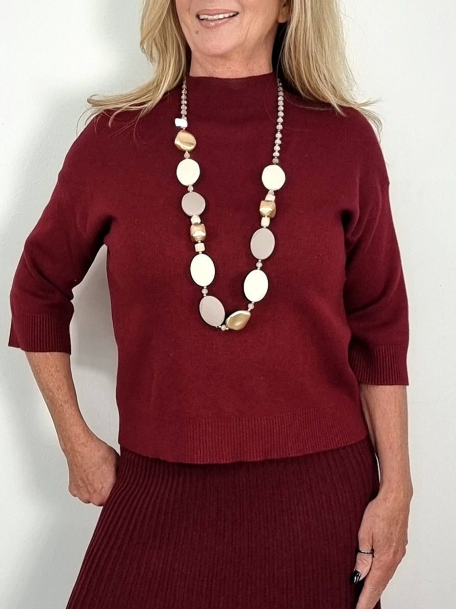 Feinstrick-Pullover in Bordeaux