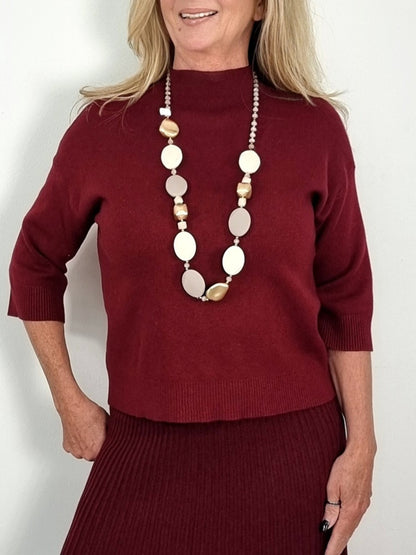 Feinstrick-Pullover in Bordeaux