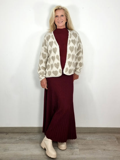 Kuschelige Strickjacke mit Herzmuster – Creme/Beige