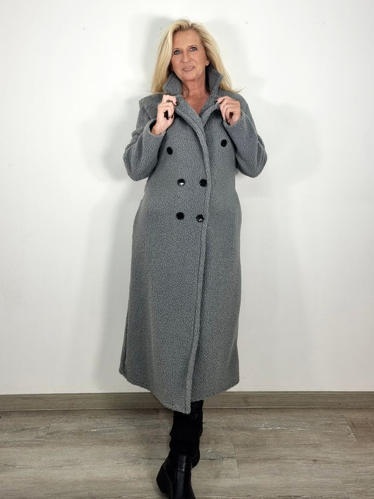 Langer Teddy-Mantel in Grau – Stil & Wärme perfekt vereint