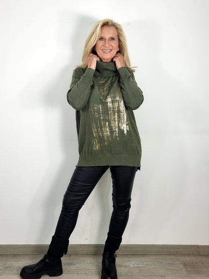 🌟 Kuscheliger Rollkragenpullover mit Gold-Print – Stil & Komfort in einem!