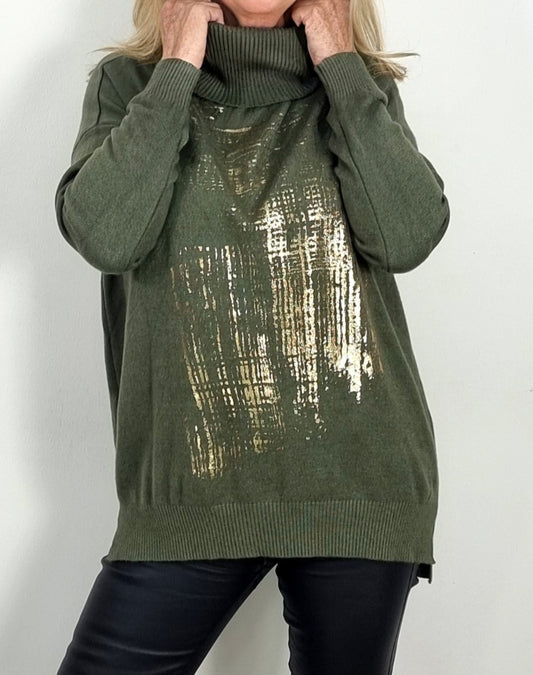 🌟 Kuscheliger Rollkragenpullover mit Gold-Print – Stil & Komfort in einem!
