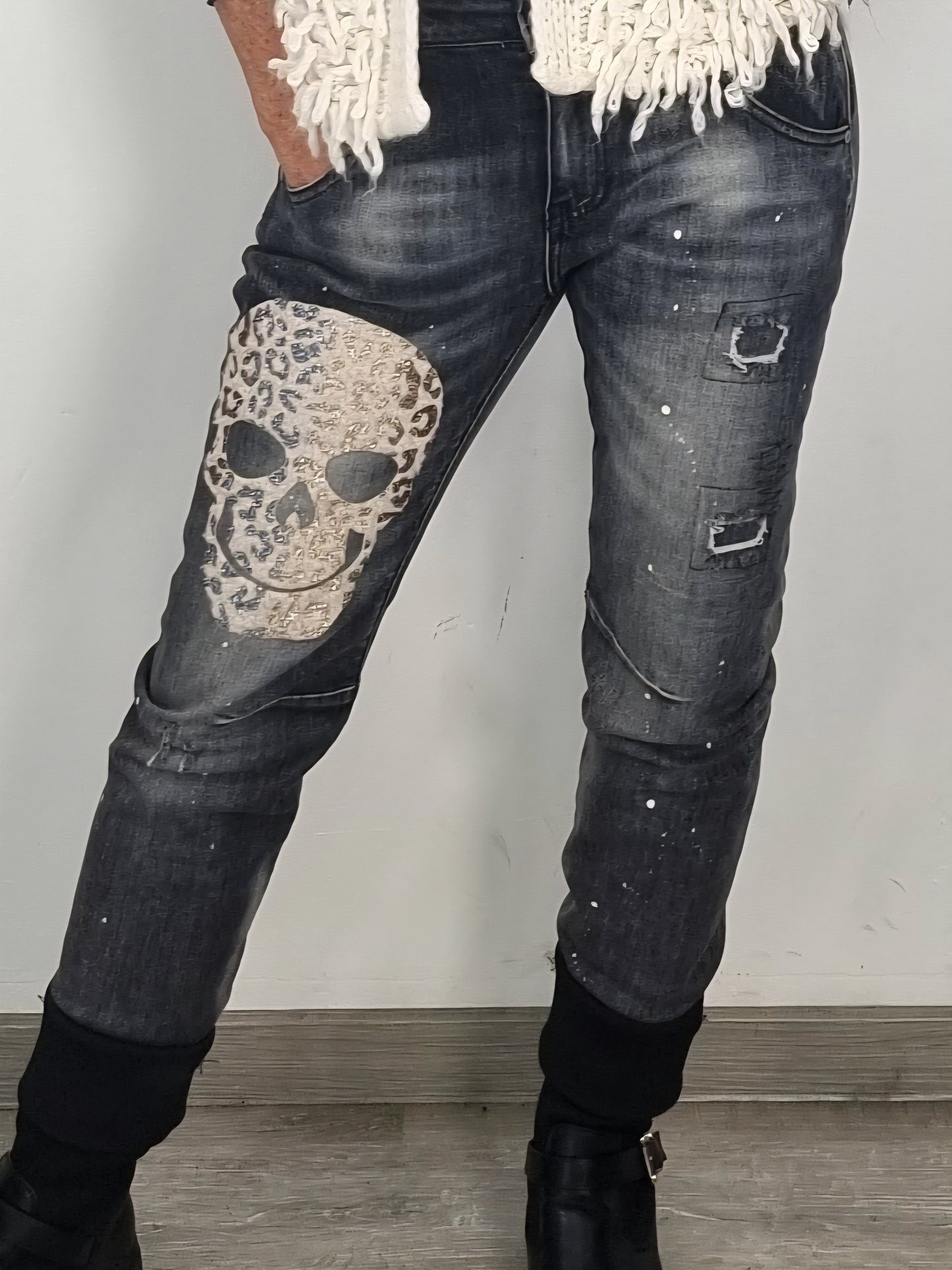 Totenkopf Denim Jogger-Dark Grey