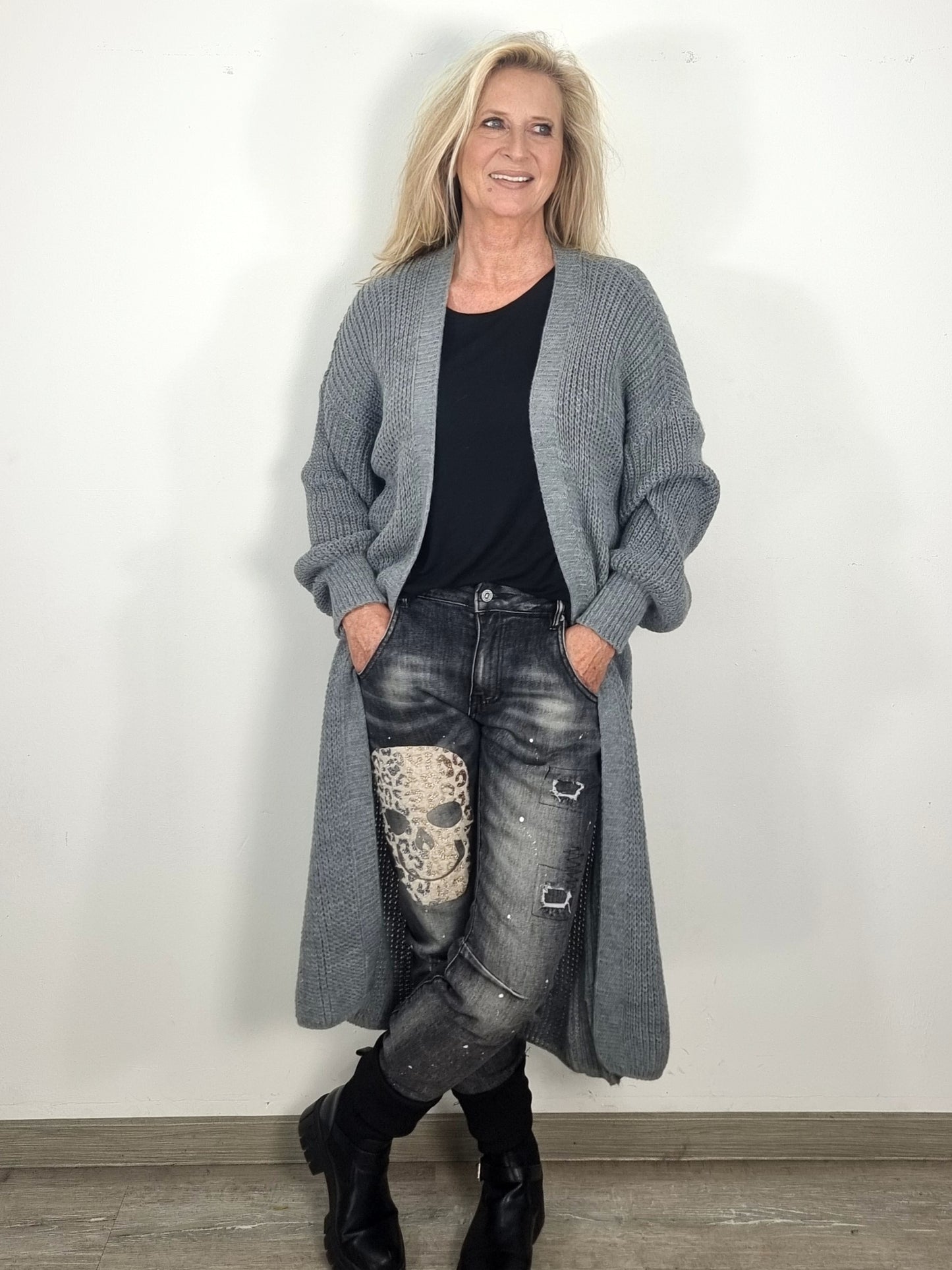 Totenkopf Denim Jogger-Dark Grey