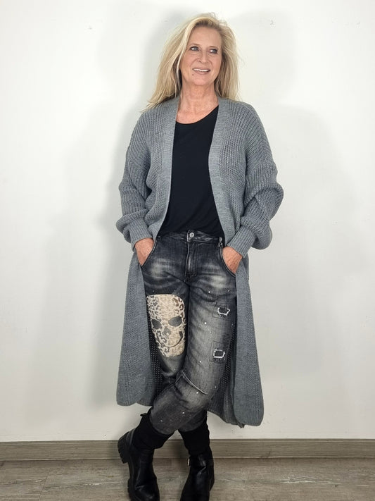 Totenkopf Denim Jogger-Dark Grey